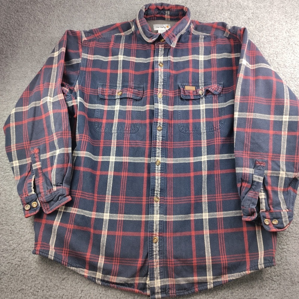 Carhartt Shirt Jacket Thermal Lined Red Blue Plaid Size XL Men's 100081 412